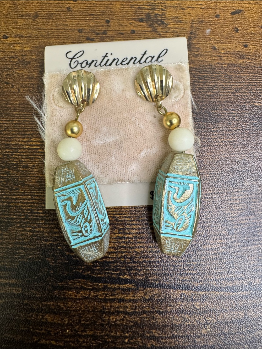 Vintage Gold and Turquoise Carved Drop Post Earrings - Art Deco Beach Summer